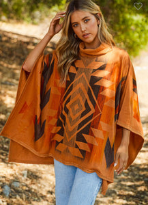 Lightweight Rust Aztec Poncho