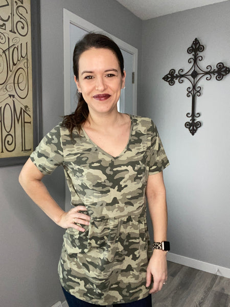 Emily Ruffle Shirt in Camo