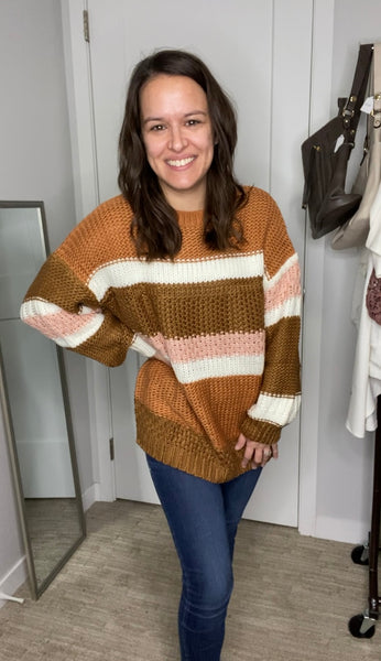 Caramel and Pink Striped Sweater