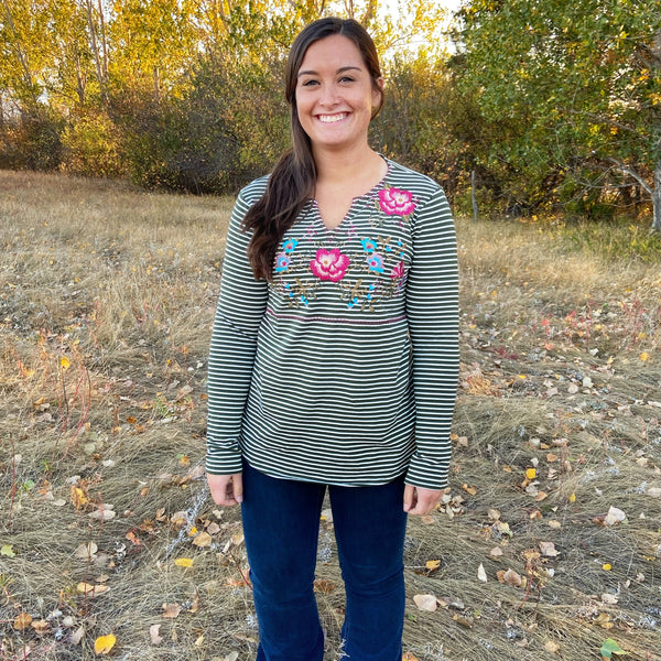 Floral Embroidered Stripe Top