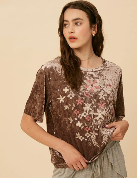 Embroidered Velvet Tee {Taupe or Mocha}