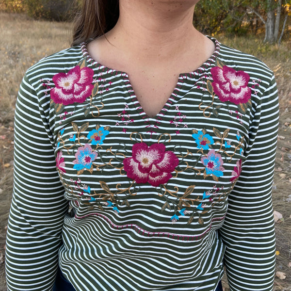 Floral Embroidered Stripe Top